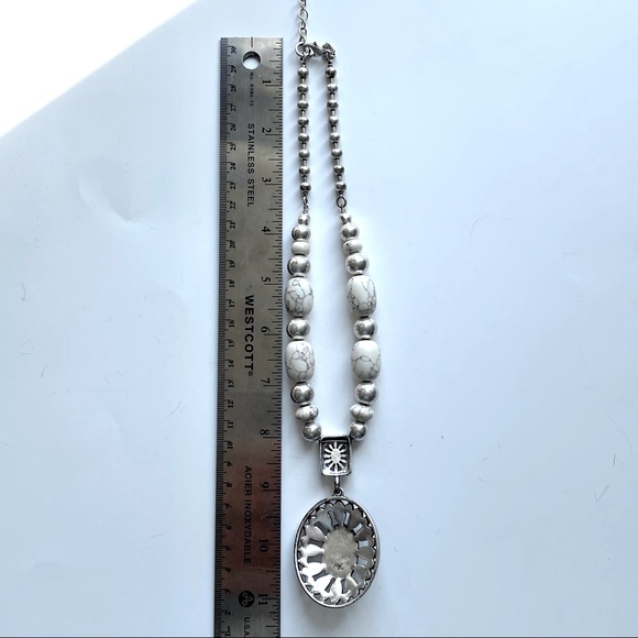 Arts and Crafts (A&C) Silver, Glass and White Natural Stone Statement Necklace - Picture 8 of 8